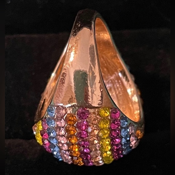 Multi-Colored Crystal Gold Toned Dome Ring-sz 8.25 - Picture 7 of 9